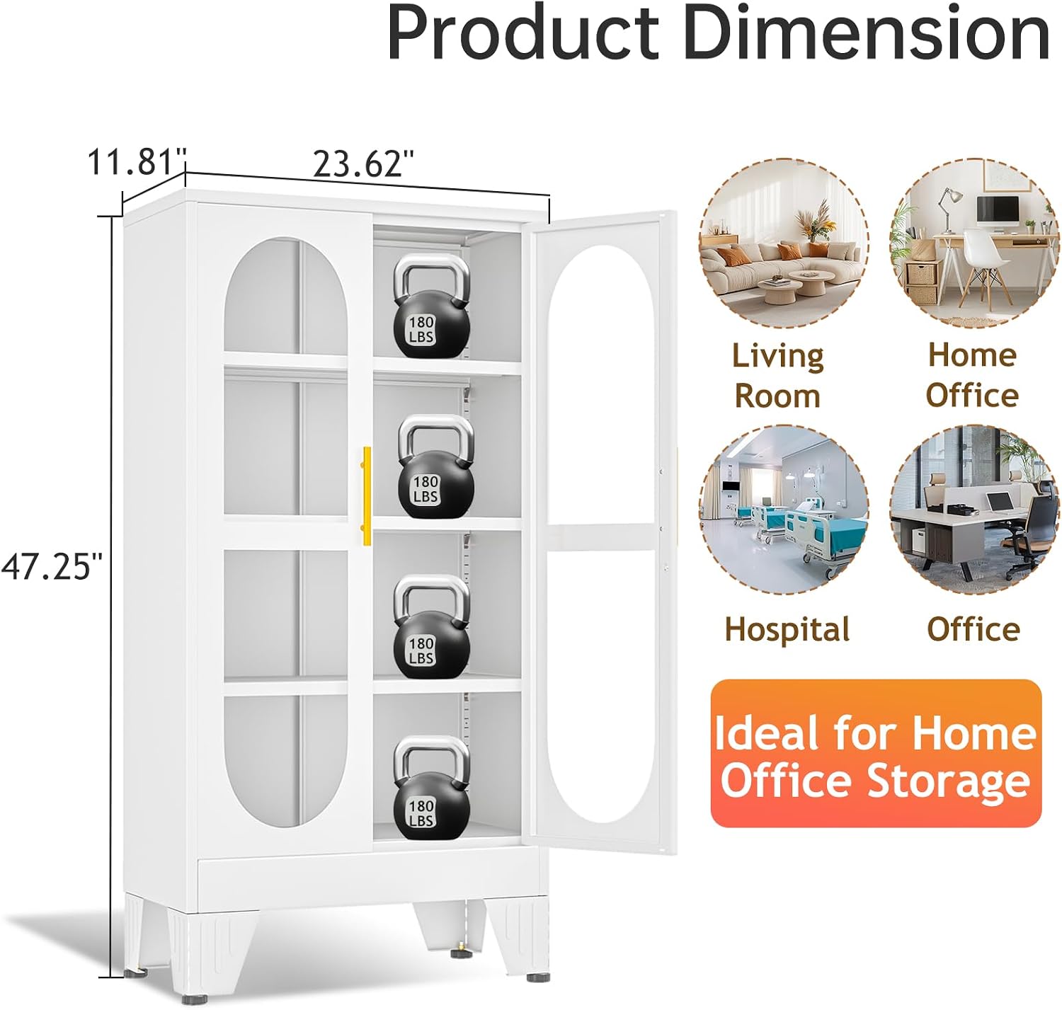 47'H Metal Display Cabinet with Glass Door and Lock, Tall Storage Cabinet with 3 Adjustable Shelves, 4 Tier Liquor Cabinet Metal Curio Cabinet Multi-Purpose Display Case for Collectibles Living Room