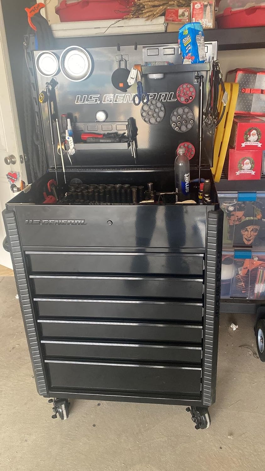 US GENERAL Full Bank Service Tool Cabinet/Cart, Black 34 inch Storage Organizer on Wheels