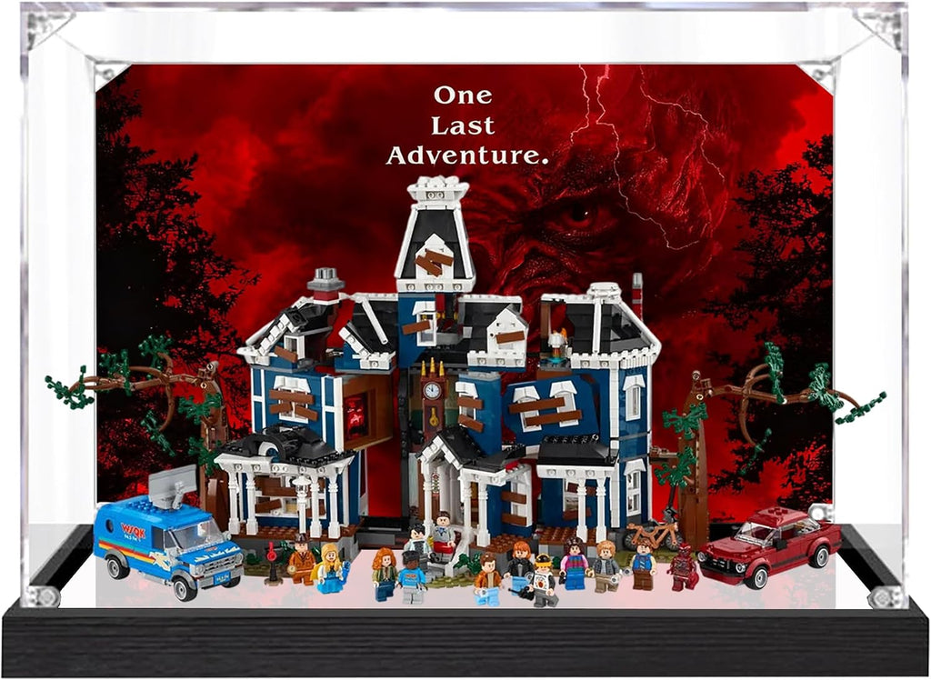 Acrylic Display Case for Lego 11370 Stranger Things: The Creel House Model, 3mm Dustproof Display Box, Display Case Compatible with Lego 11370(Model Not Included) (Background 3MM+Mirror A)