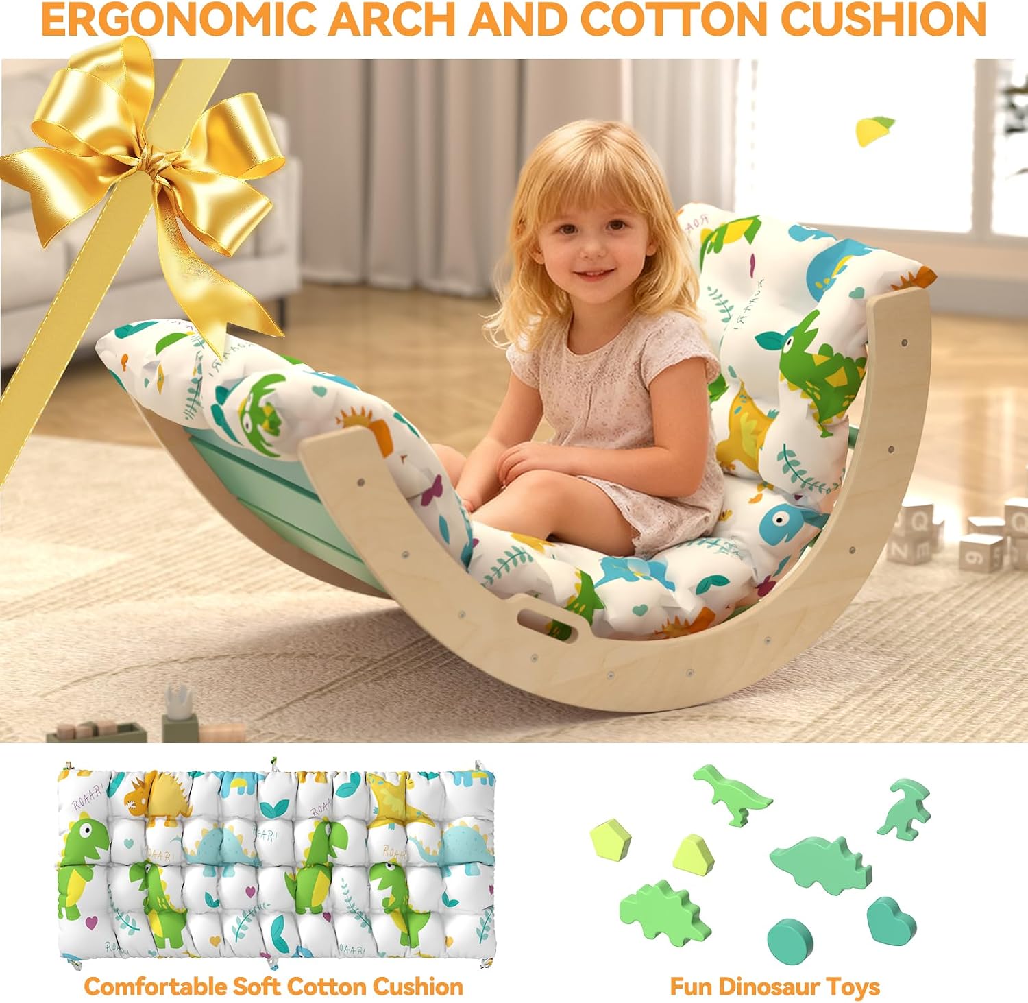 Pikler Triangle Set with Cushion 9 in 1 Climbing Toys for Toddlers 1-3 Indoor Baby Climbing Gym Toddler Montessori Toys Wooden Toy with Maze Toy, Shape Sorter, Dinosaur Car