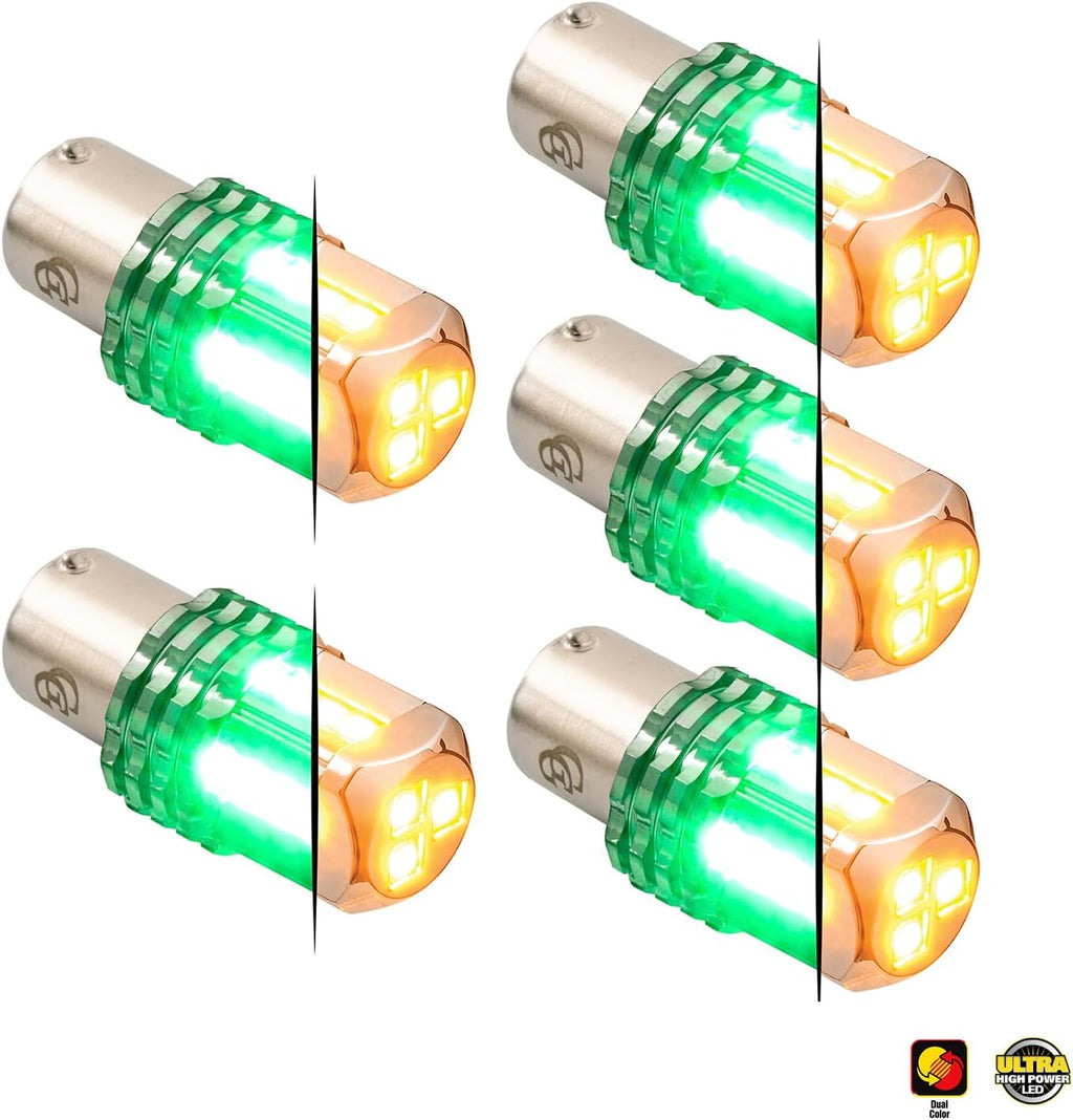 GG Grand General 70823 1157 Dual Color Amber/Green 15 LED Tower Bulb, 12V, 5 Pack