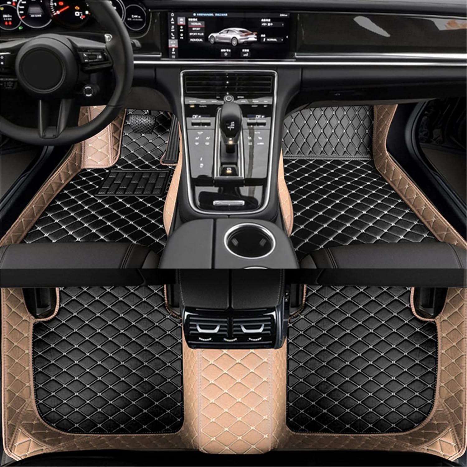 Car Floor Mats for Dacia Duster 2017-2022, Custom PU Leather Full Coverage Floor Mats All Weather Protection Waterproof Anti-Slip Carpet Pads Interior Accessories,A/Beige