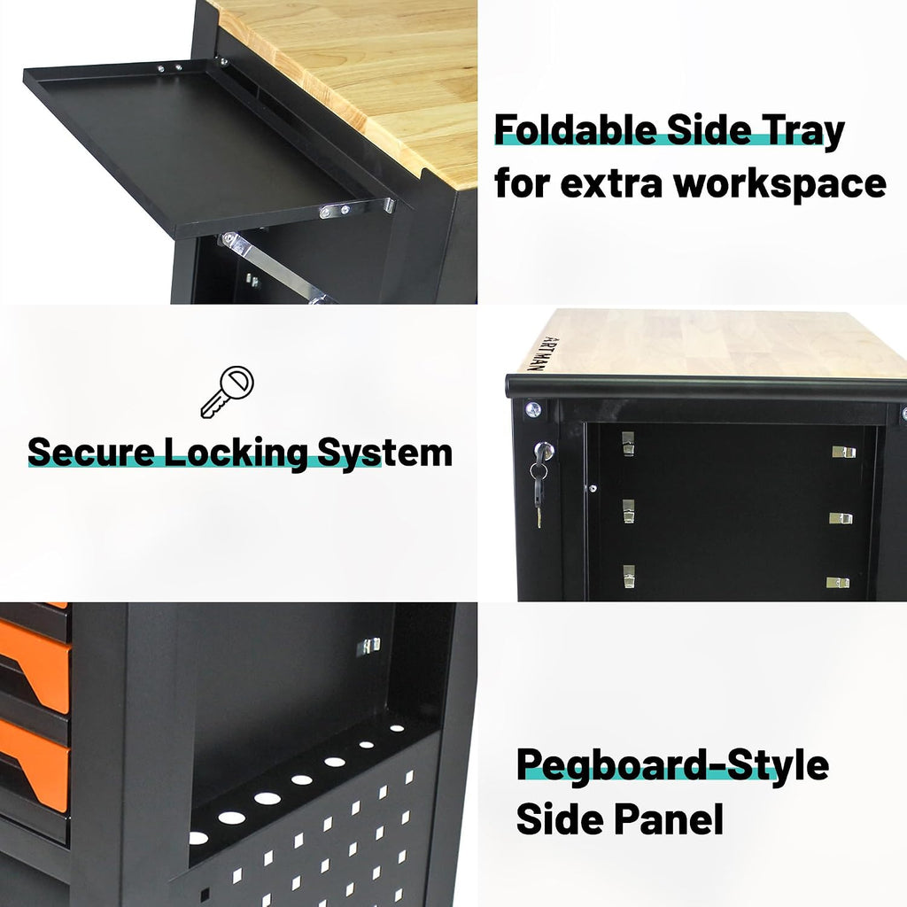 JOYBASE Rolling Tool Chest with 4 Drawers & Wood Top, Heavy Duty Steel Tool Cart on Wheels, Mobile Garage Organizer & Storage Cabinet for Workshop & Mechanic (Black & Orange)