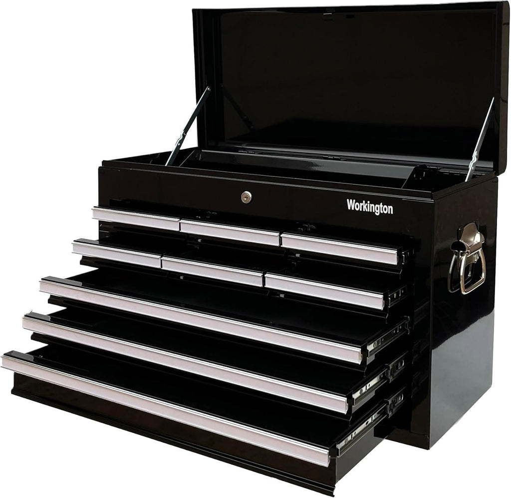 Workington Professional Industrial Portable Metal Tool Chest with 9 Drawers, 26' 9-Drawer Tool Chest Cabinet with Ball Bearing Drawer Slides, Steel Tool Storage Box Organizer 4016 Black