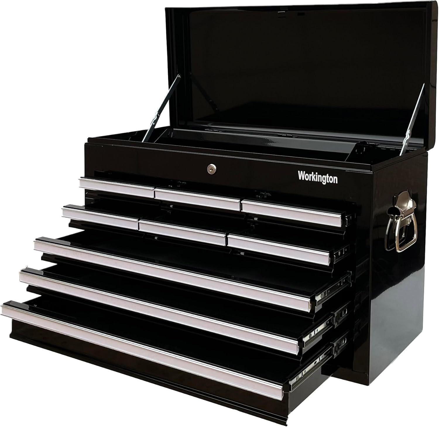 Workington Professional Industrial Portable Metal Tool Chest with 9 Drawers, 26' 9-Drawer Tool Chest Cabinet with Ball Bearing Drawer Slides, Steel Tool Storage Box Organizer 4016 Black