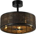 21' Boho Rattan Ceiling Fans with Lights,Flush Mount Caged Ceiling Fan with Remote Indoor,6 Speed, Timing, APP Remote Control,Includes 5 LED Bulbs for Bedroom,Kitchen,Living Room,Farmhouse