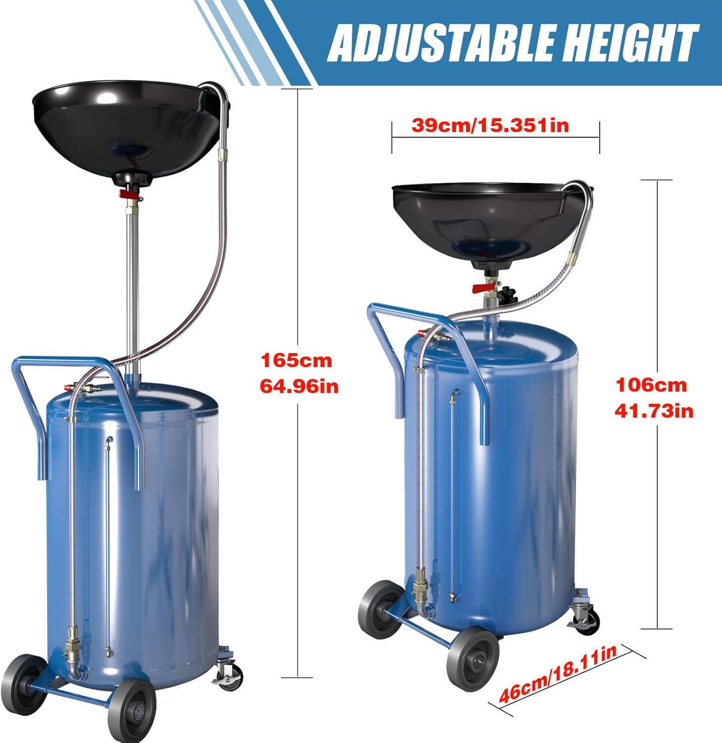Larbanke 20-Gallon Waste Oil Drain Tank, Air Operated Drainer Oil Change Container with 360 ° Wheels,Oil Drain with Adjustable Funnel Height, Change Container Suitable for Car Repair Shops and Garages