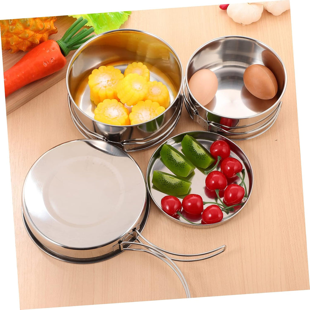 Milisten Camping Cookware Stainless Steel Stackable Pot Pan with Handle Non Stick Cooking Utensils for Outdoor