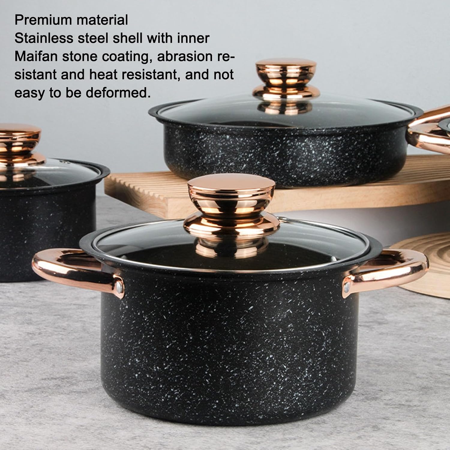 Asixxsix Cookware Set, Good Heat Conductivity Stainless Steel Pots and Pans Set Non Stick, Long Life Cooking Utensils with Glass Lids, for Kitchen, Cooking