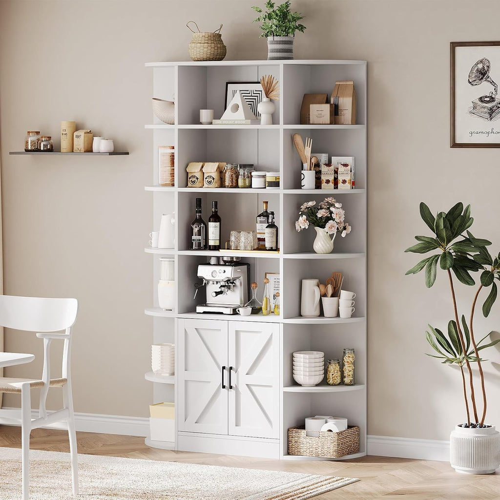 IDEALHOUSE 75in Tall Bookshelf with Storage, 6-Tier 47' Wide Modern Farmhouse Standing Bookcase Cabinet Display Shelf Organizer for Home Office Living Room Bedroom, White
