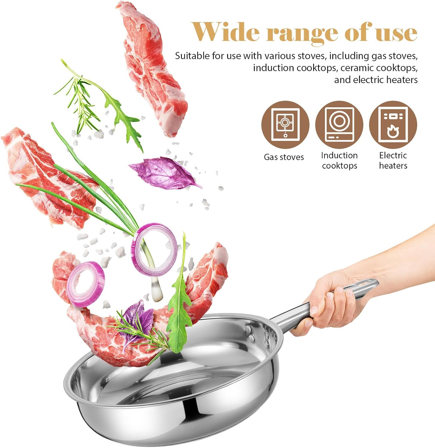 FAVOMOTO 15pcs Stainless Steel Pots and Pans Set with Composite Bottom, Induction Compatible Cookware with Lids and Cooking Utensils for Kitchen Use