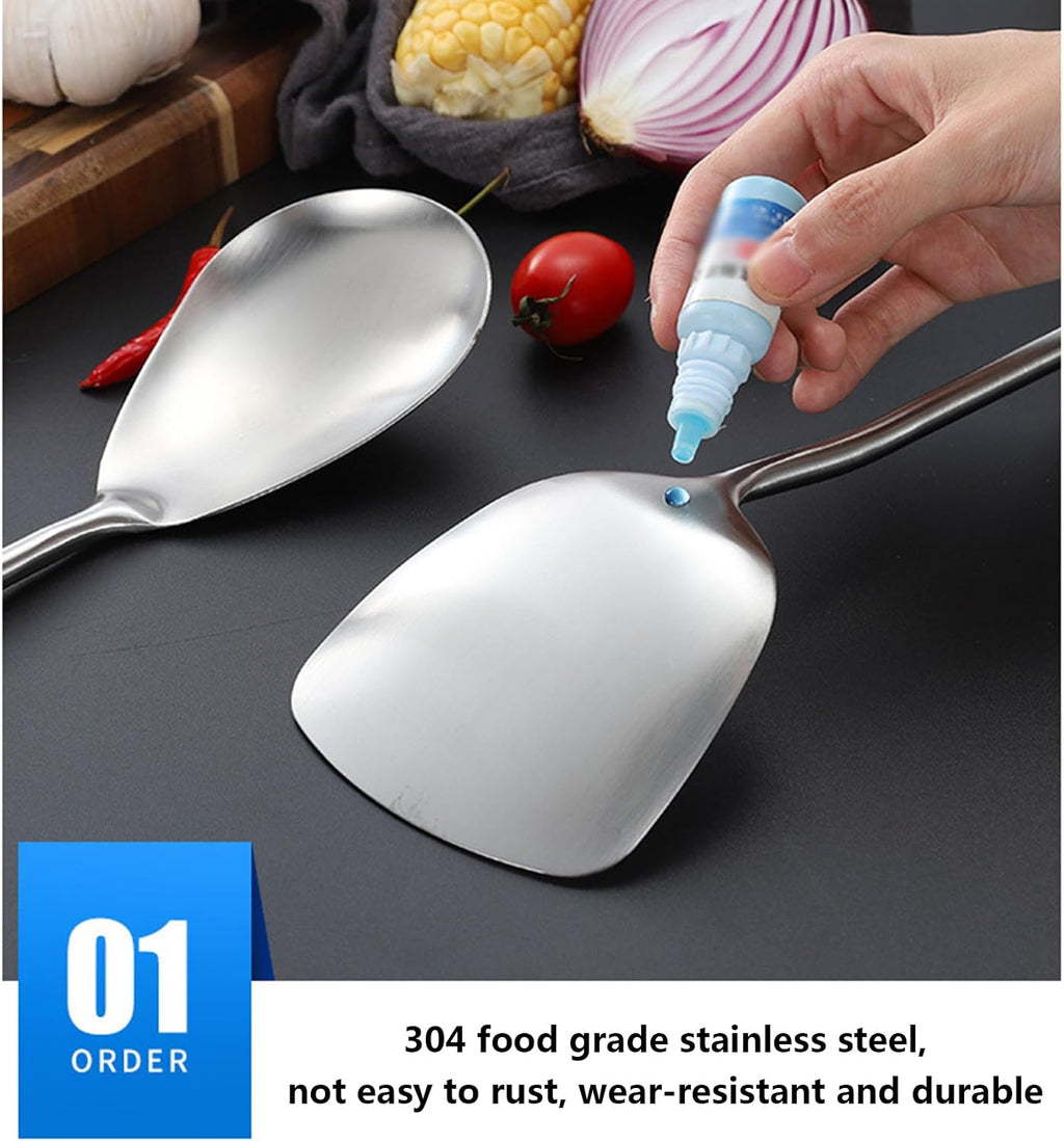 7 PCS Kitchen Cooking Utensils Set Stainless Steel Kitchenware Cookware Set with Holder Metal Kitchen Utensils Set with Wood Heat-Insulated Handle Dishwasher Safe