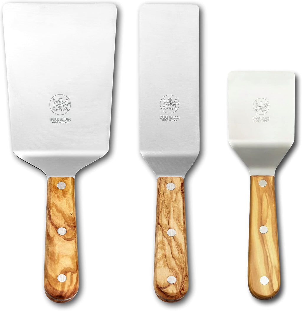 DUE BUO I SET of Wide Spatula & Small Spatula & Narrow Spatula – Olive wood handle