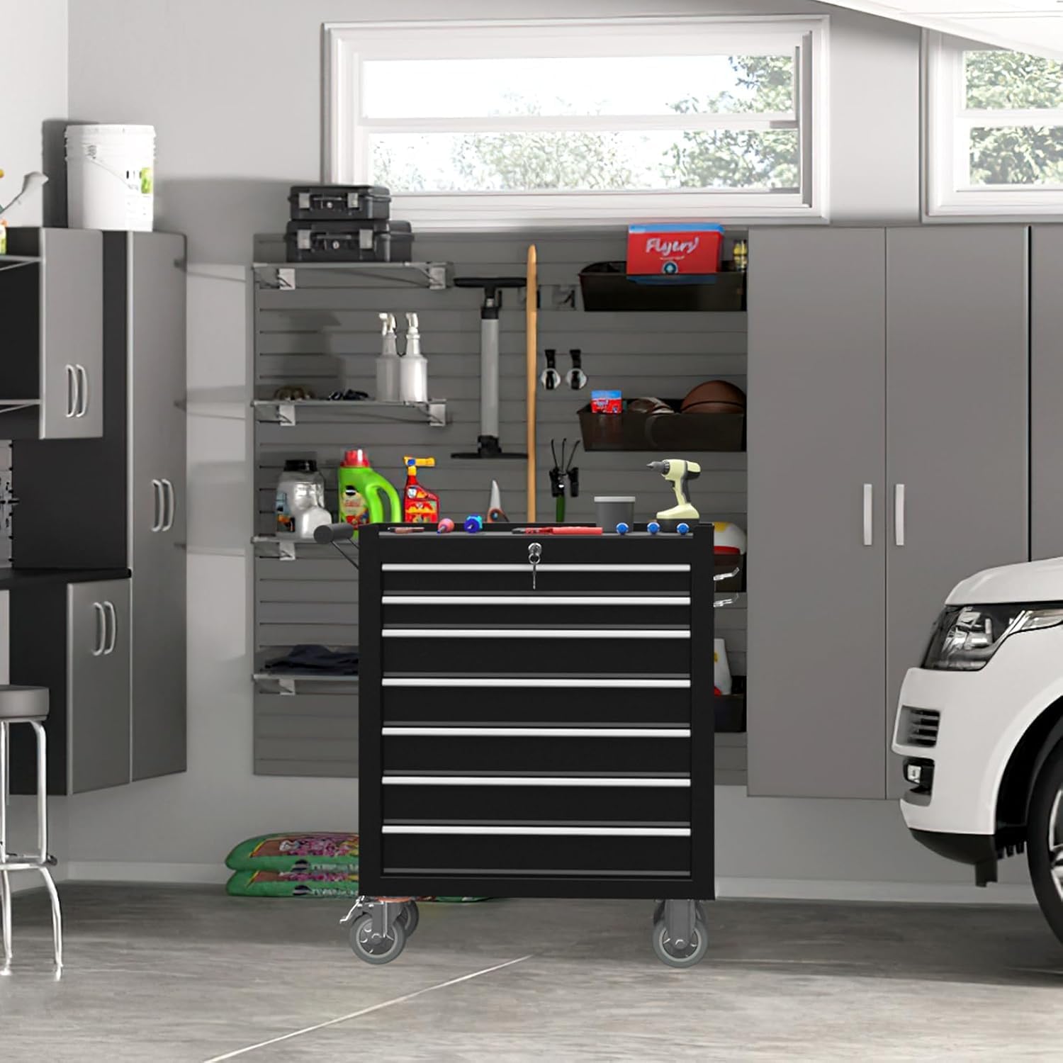 7-Drawer Rolling Tool Chest with Wheels, Tool Box with Locking System and Sliding Drawers, Heavy Duty Organizer for Warehouse, Workshop Garage Black
