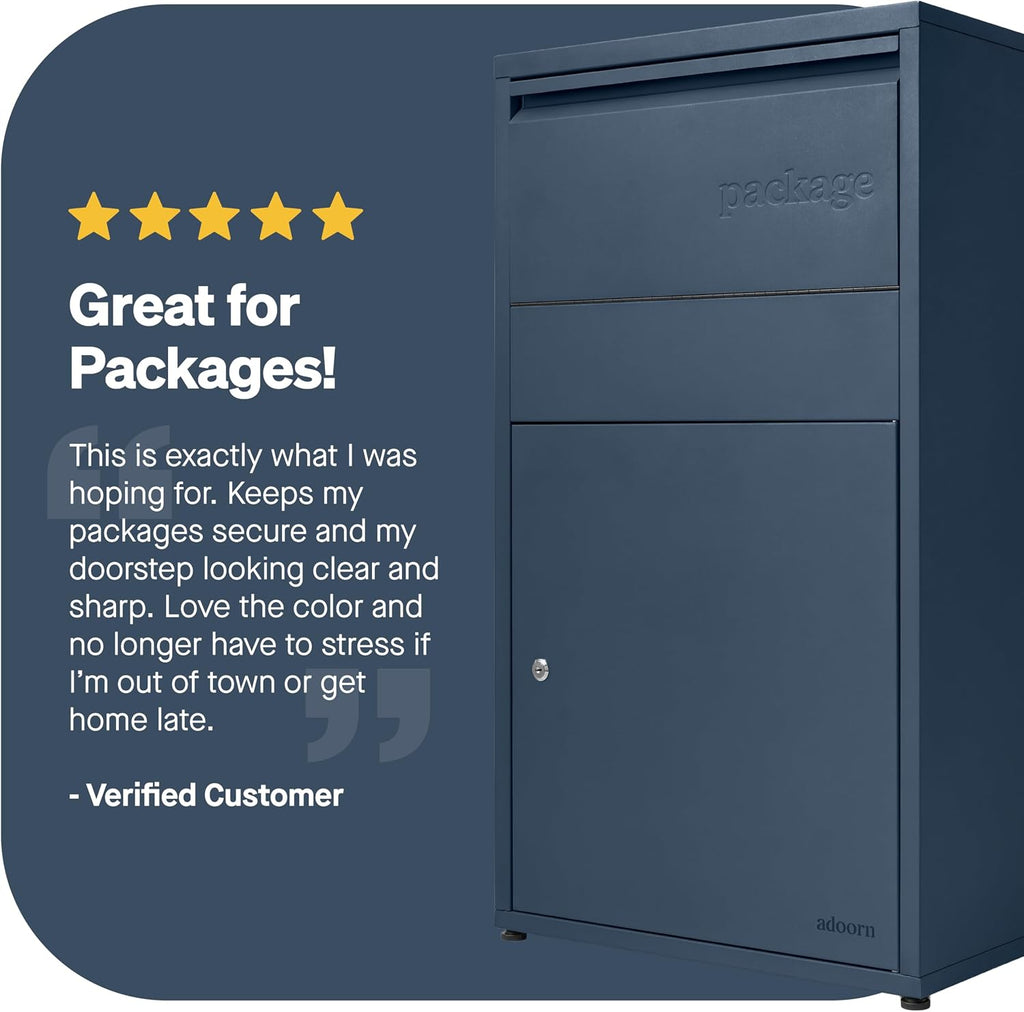 Adoorn Package Delivery Boxes for Outside - Large Anti-Theft Secure Package Box - Free Standing Parcel Drop Box - Weatherproof Construction - Durable Steel - 36' H x 20.5' W x 15' D - Black