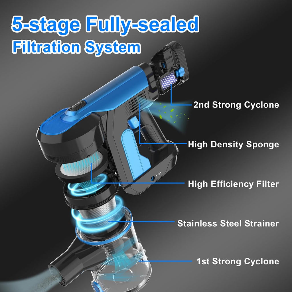 Cordless Vacuum Cleaner, 33000pa Stick with Smart LED Display, Max 50 Mins Runtime, Anti-Tangle Lightweight Handheld for Hard Floor Carpet Pet Hair Home