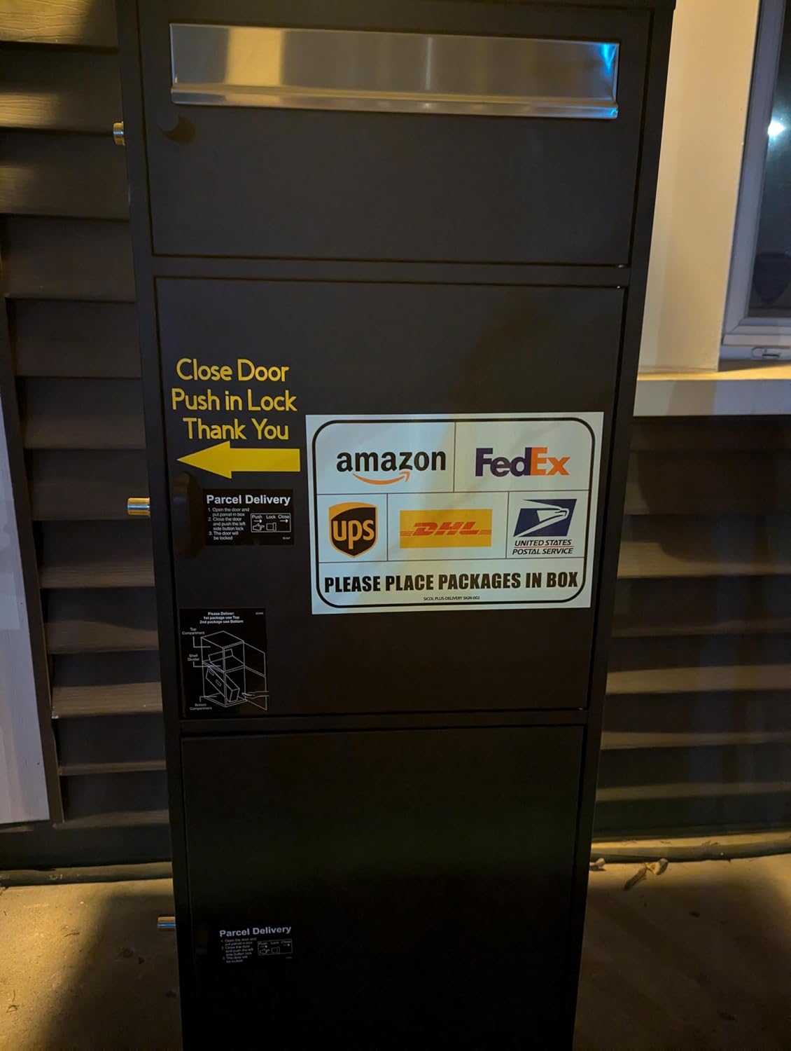 Barska Large Package Delivery Parcel Mail Steel Drop Box for Porch with Advanced Push Lock & Patented Shelf for Large Parcel - Delivery Boxes for Outside - Package Delivery Box - Parcel Drop Mailbox