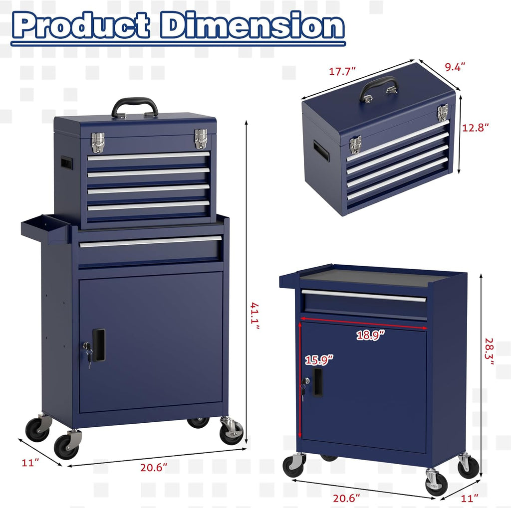 Rolling Tool Box with Wheels, 5-Drawer High Capacity Tool Chest with Wheels, Removable Storage Toolbox with Lock for Garage, Workshop