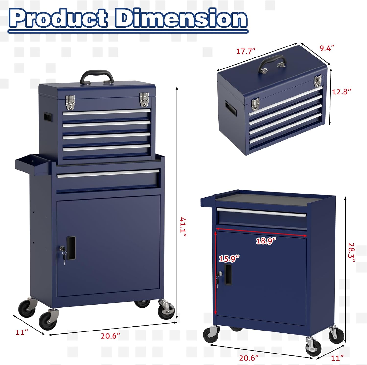 Rolling Tool Box with Wheels, 5-Drawer High Capacity Tool Chest with Wheels, Removable Storage Toolbox with Lock for Garage, Workshop