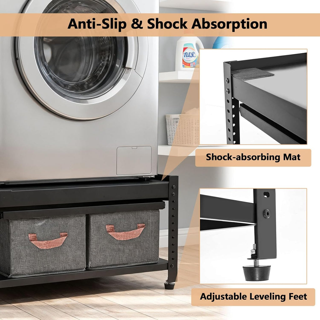 Washer and Dryer Pedestals, 28x28x16inch Universal Washing Machine Stand with Laundry Basket Shelf, Portable Storage Bag, Adjustable Feet and 4 Silicone Pads, 800LBS Capacity