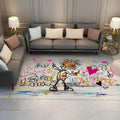 Modern Cute Graffiti Area Rug 6'x7' - Creative Cartoon Pattern Easy-Cleaning Non Slip Entry Floor Carpet Washable Rug for Living Room
