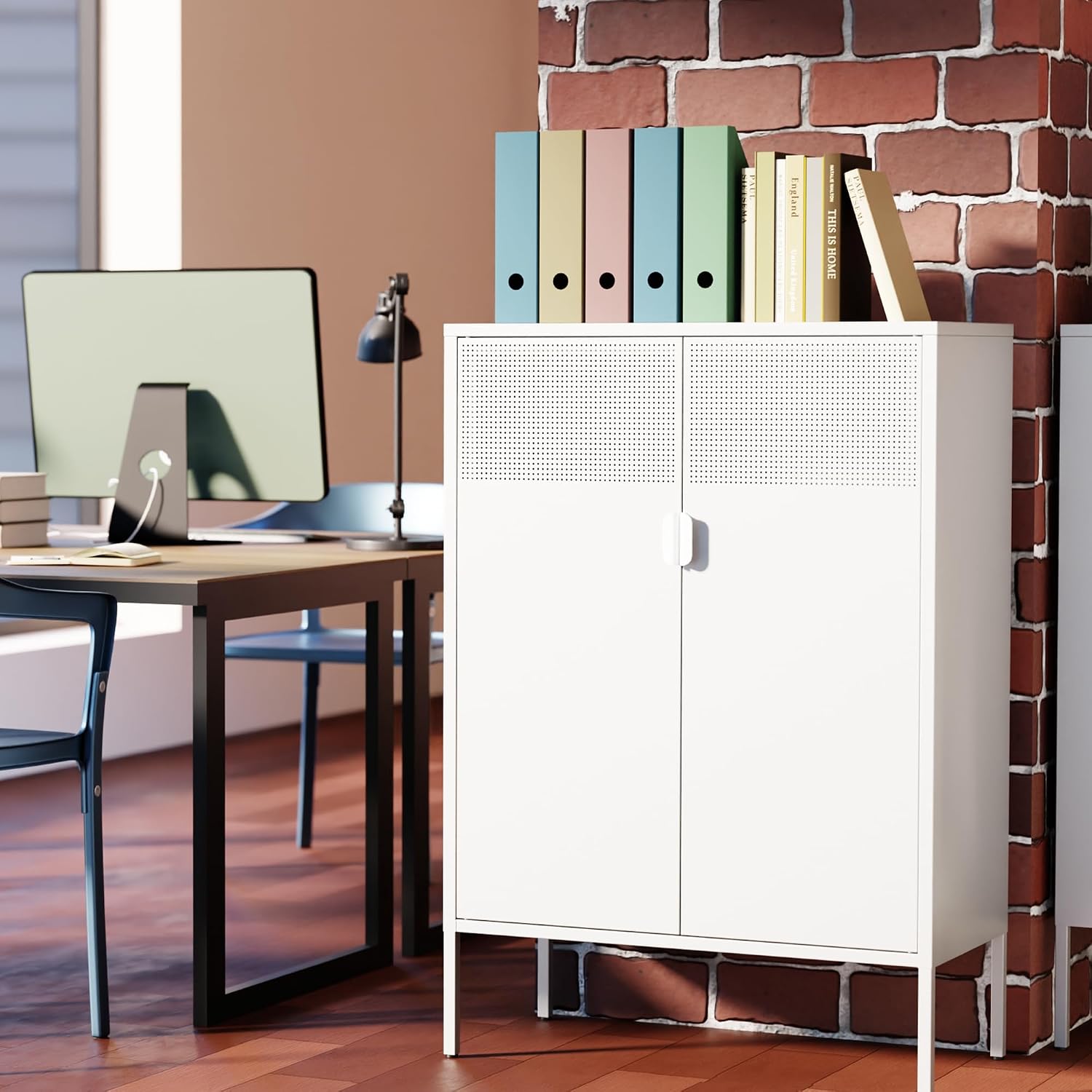 Chshin Metal Storage Cabinet,Kitchen Pantry Storage Cabinets with Doors,Buffet Cabinet with 2 Adjustable Shelves,White Pantry Cabinets,Steel Sideboard for Home,Shoes,Office,Dining Room