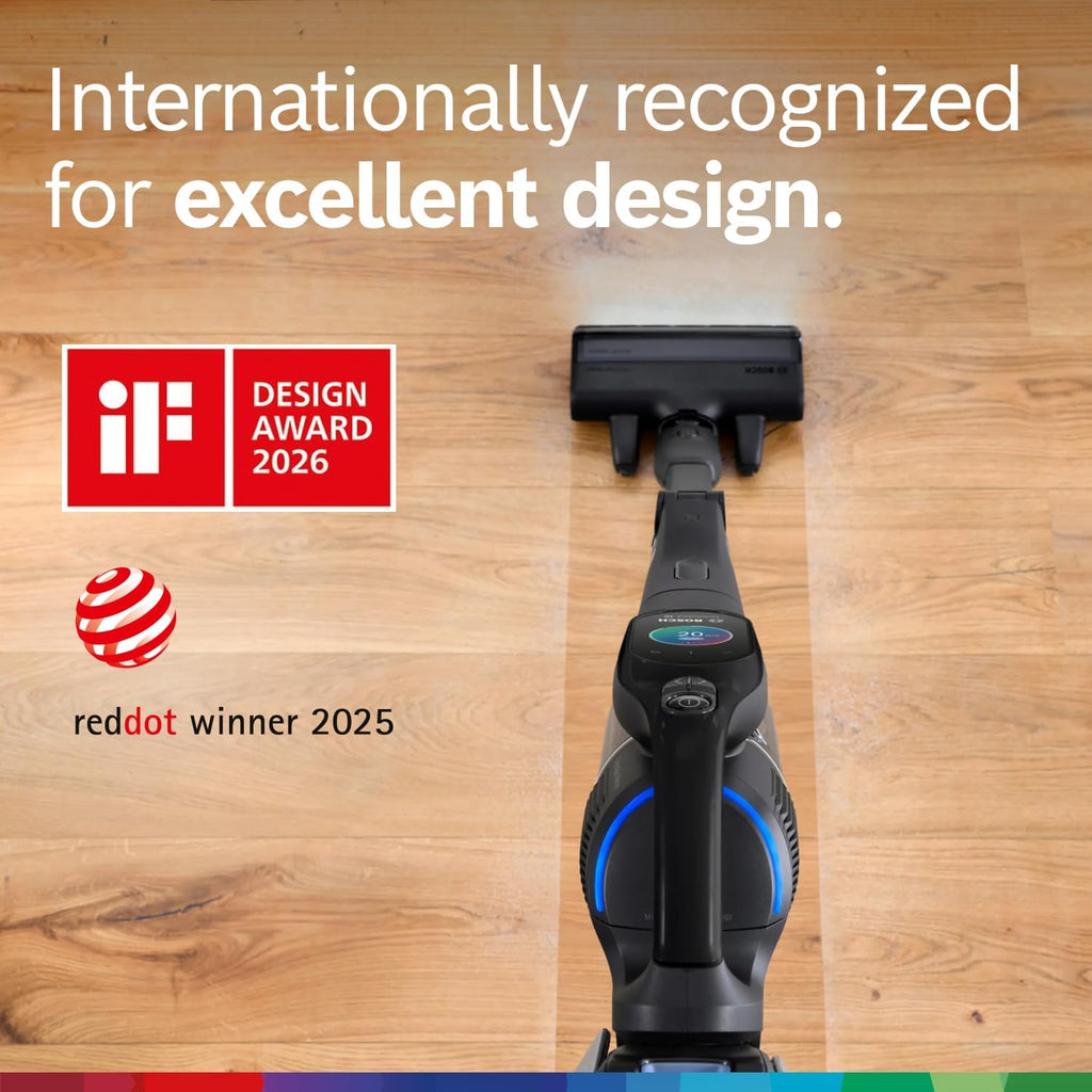 Bosch Unlimited 10 Cordless Stick Vacuum Cleaner - Up to 80 Min Battery, Fast Charger, Pet Hair, Hard Floors and Carpets, HEPA Filter, MicroClean Brush, Bendable Tube, 6 Accessories, Black