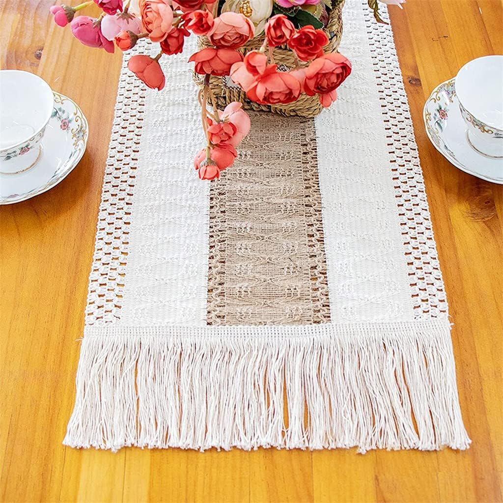 JSEIAJB Splicing Lace Burlap Table Runner Cotton Macrame Rustic Tablecloth Table Cover Romance Coffee Bed Runners(30x280cm)