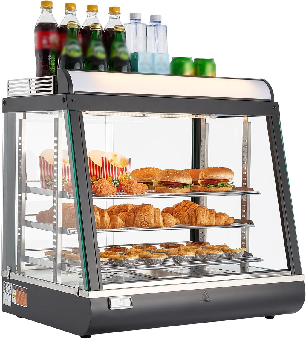 VEVOR 3-Tier Commercial Food Warmer Display, 1200W Food Display Warmer with LED Light, Top Storage and Adjustable Shelves, 86℉~185℉ Steam Heating, 75L for Hamburger, Pizza, Bread, Fried Chicken