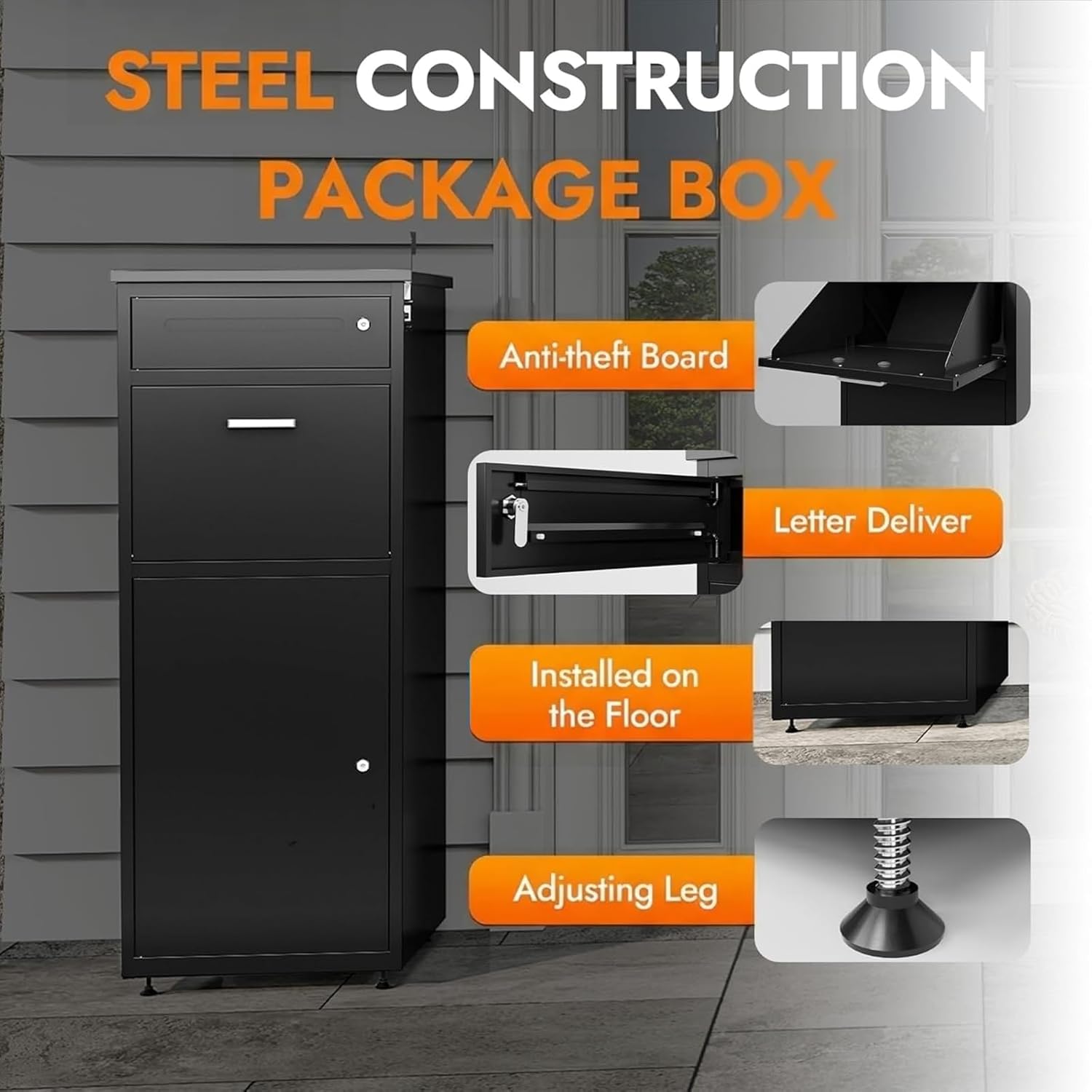 Package delivery Boxes for Outside | Anti-Theft Porch Package Delivery Box with Lock | Outdoor Weatherproof Parcel | Large Mailbox for Packages for Garden, Porch, Yard (44.5H x 15.7D x 16.9W)