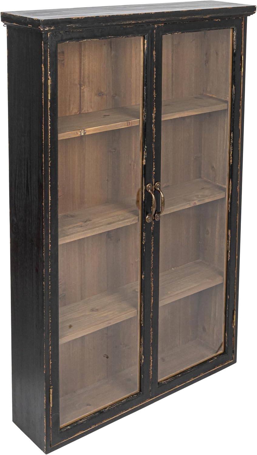 Creative Co-Op Wood and Glass Display Cabinet with 3 Shelves and 2 Doors, Natural and Black