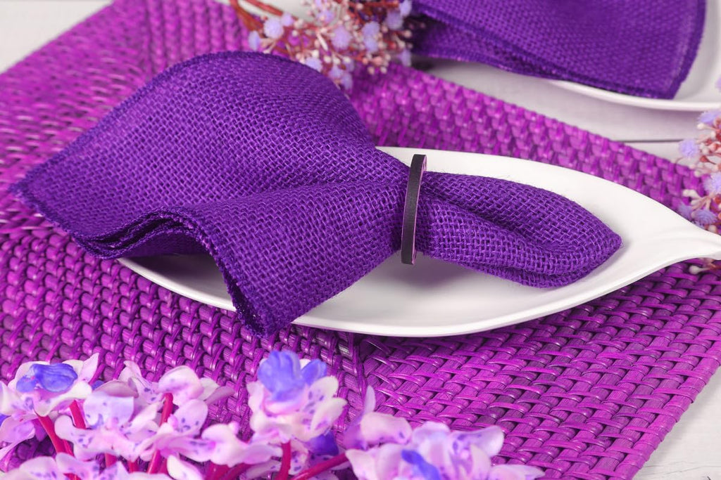 MDS Pack of 200 Wedding Burlap Table Napkin 17X17 Inch Square 100% Natural Jute Dinner Napkins, Rustic Farmhouse Boho Country Vintage Burlap Napkin for Weddings Party Table Decorations - Purple