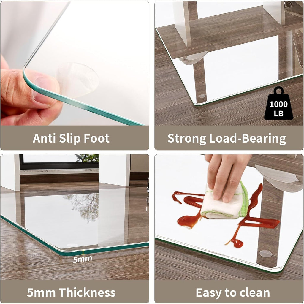 VOOBANG 32'x54' Tempered Glass Desk Chair Mat for Carpet, Glass Office Chair Mat - 5mm Thickness, Smooth Rolling, Scratch-Resistant, Clear Protective Mat for Hardwood Floors & Carpets