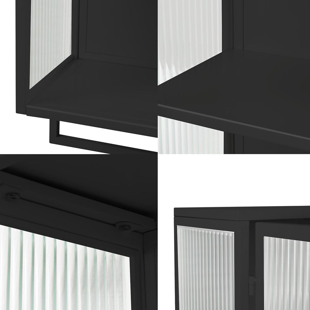 Retro Style Haze Double Glass Door Wall Cabinet with Detachable Shelves for Office, Dining Room,Living Room, Kitchen and Bathroom Mint Black