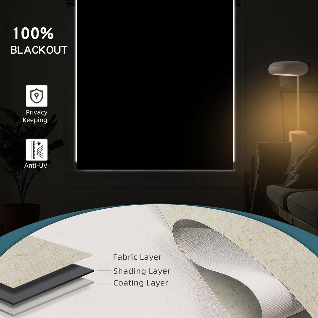 Motorized Roller Shade, 100% Blackout Smart Window Blinds Work with Homekit, Alexa, Google Home, Remote Control, Electric Blinds with USB/Solar Pannel,Custom up110''Wx120''H,Linen Stone