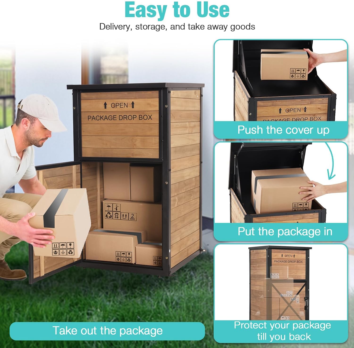Suumerpety Package Delivery Boxes for Outside Metal Frame Large Parcel Drop Box with Combination Lock and One-Way Access Channel, Secure Anti Theft Mailboxes for Porch Curbside