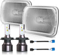 7x6 inch H6054 Super Vision Crystal Headlight Square Glass Lens Housing + H4 High Low Sealed Beam Headlight Lamp for Cars, Truck and Van, 4 PCS