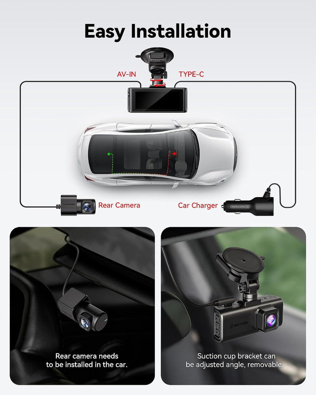 REDTIGER 4K STARVIS 2 Dash Cam Front and Rear, 5GHz WiFi 20MB/s Download, 128GB Card Included, Voice Control, Dash Camera for Cars with 3.18' Touch Screen, GPS, Loop Recording, Parking Mode(F7N Touch)