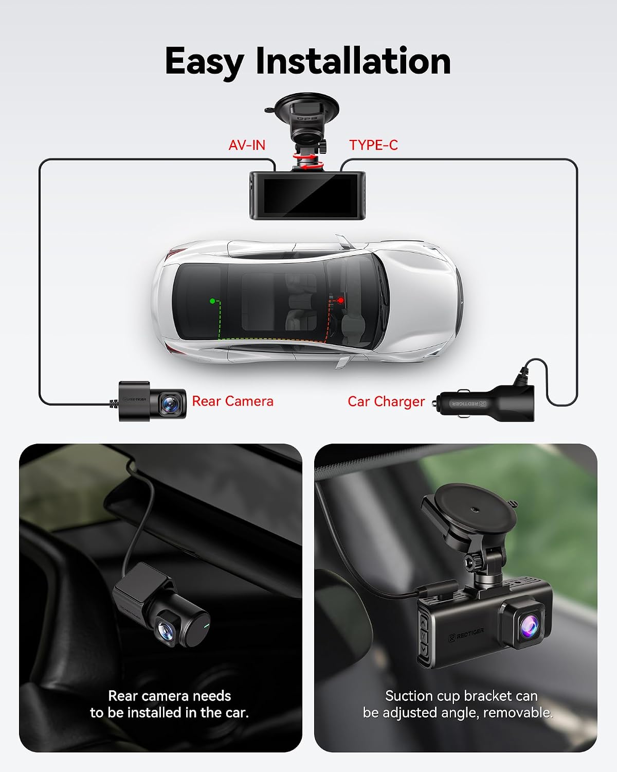 REDTIGER 4K STARVIS 2 Dash Cam Front and Rear, 5GHz WiFi 20MB/s Download, 128GB Card Included, Voice Control, Dash Camera for Cars with 3.18' Touch Screen, GPS, Loop Recording, Parking Mode(F7N Touch)