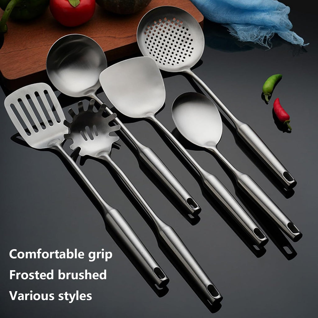 304 Stainless Steel Kitchen Utensils Set 7 Piece Stainless Steel Cooking Utensils Set with Utensil Holder Non Stick Non-Slip Heat-Resistant Handle BPA Free Dishwasher Safe