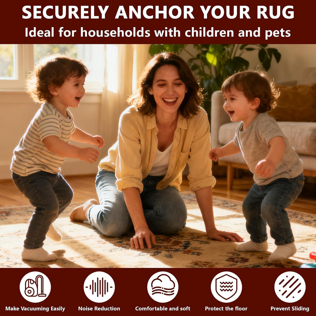 Non Slip Rug Pad Gripper, 10 x 14 Ft Extra Thick Foam Under Area Rug Carpet Pads for Any Hard Surface Floors, Keep Your Carpets Safe and in Place, Prevent Rug from Wrinkling or Buckling