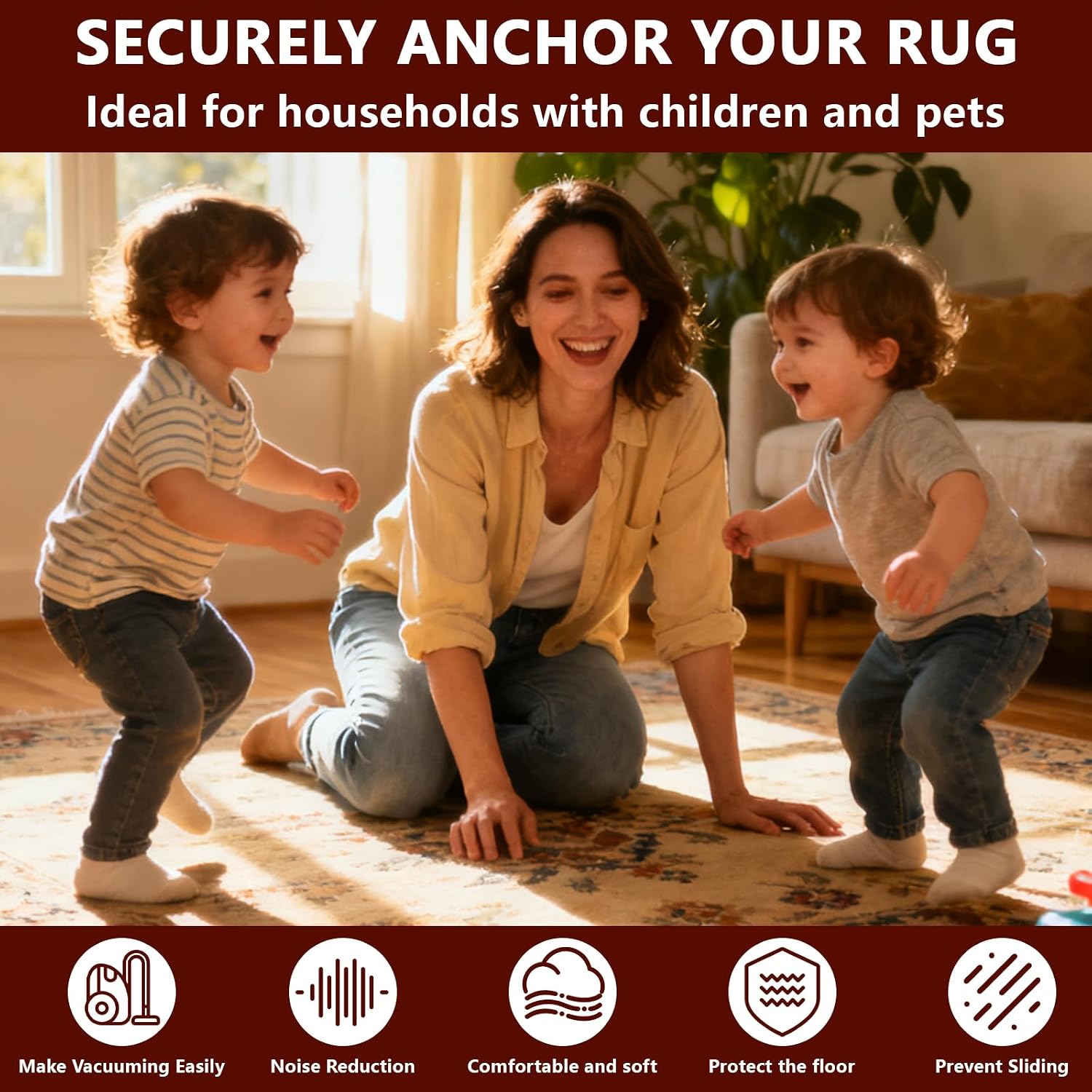 Non Slip Rug Pad Gripper, 10 x 14 Ft Extra Thick Foam Under Area Rug Carpet Pads for Any Hard Surface Floors, Keep Your Carpets Safe and in Place, Prevent Rug from Wrinkling or Buckling