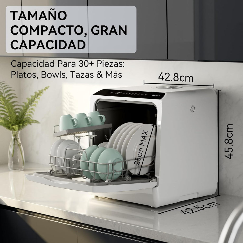 Hermitlux Countertop Dishwasher, 5 Washing Programs Portable Dishwasher With 5-Liter Built-in Water Tank For Glass Door