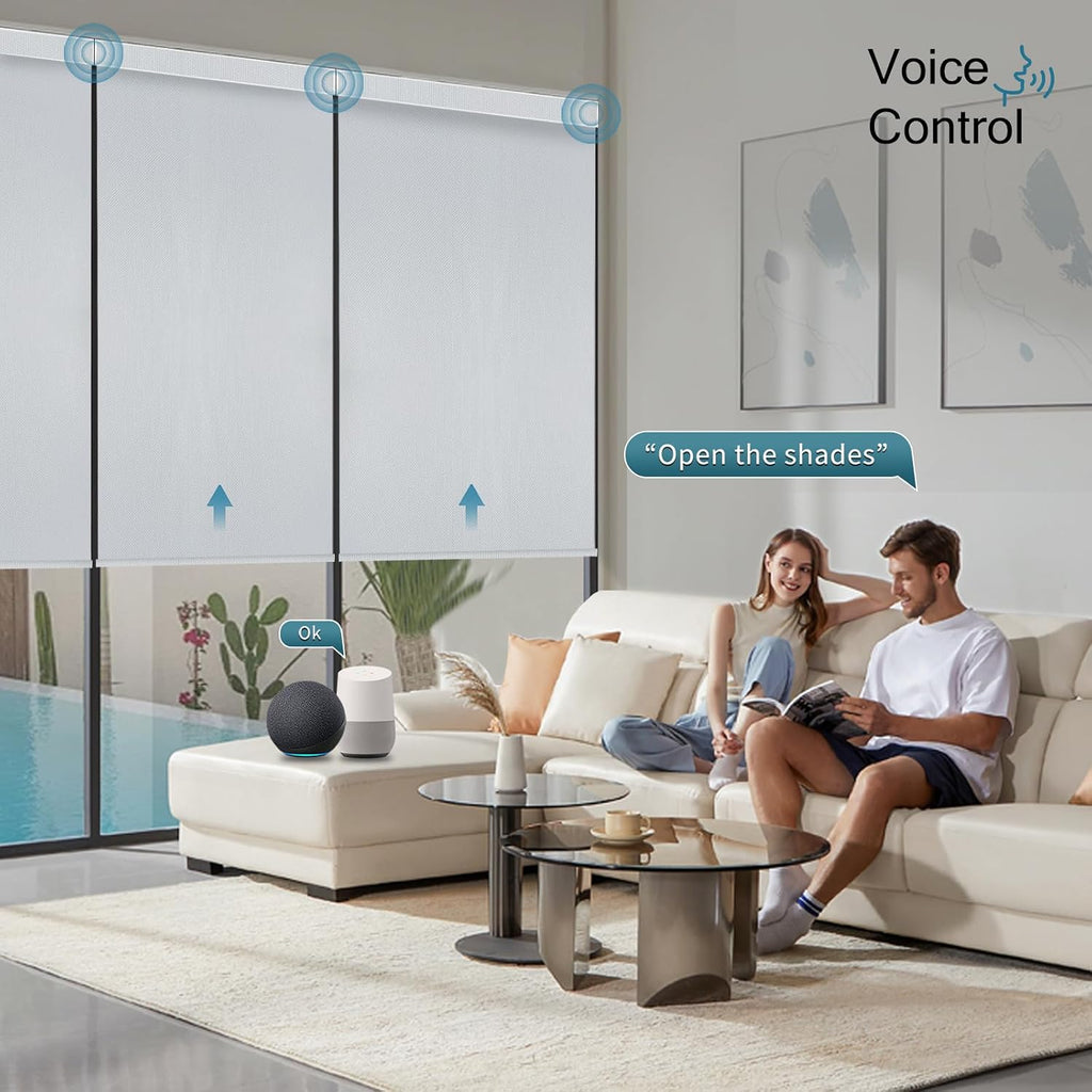 Motorized Shades,Smart Blinds with Remote,100% Blackout Roller Blinds,Work with Google Assistant,Homekit,Automatic Shades,Custom Widths from 16' to 110',Vinyl Light Grey
