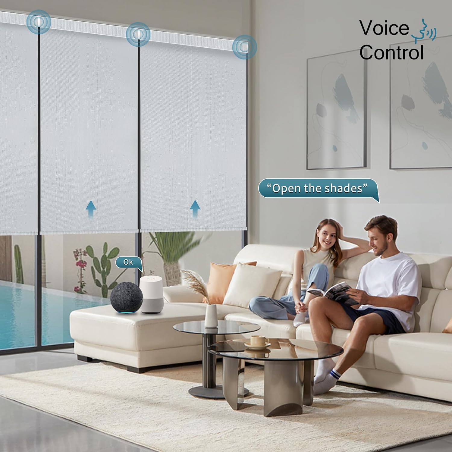 Motorized Shades,Smart Blinds with Remote,100% Blackout Roller Blinds,Work with Google Assistant,Homekit,Automatic Shades,Custom Widths from 16' to 110',Vinyl Light Grey