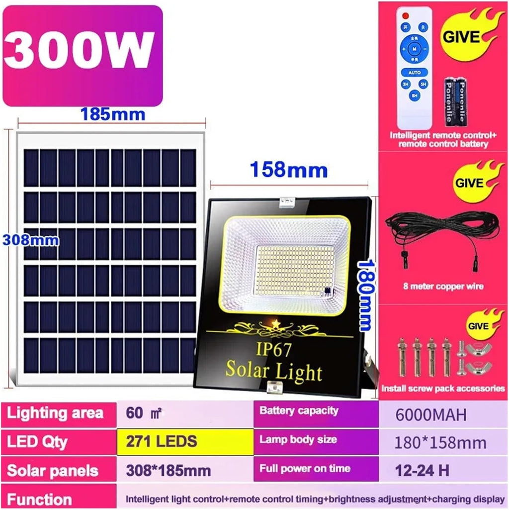 2000W Led Flood Lamp Solar Lights Outdoor Garden Led Refletor Buildings Sunlight Waterproof Lamp Spotlight Emergency Wall Light for Court,Garden,Warehouse,300W