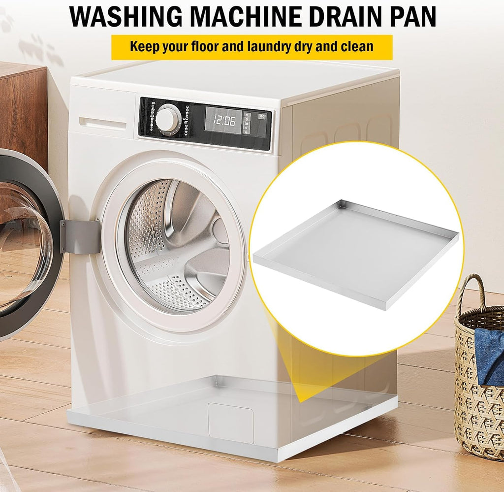 GarveeTech 36 in x 36 in Washing Machine Pan for Washer dryer and Small Appliances, Large Size 304 Stainless Steel Washing Machine Tray with 4 Pcs Anti-Vibration Washing Machine Feet, No Hole Desgin