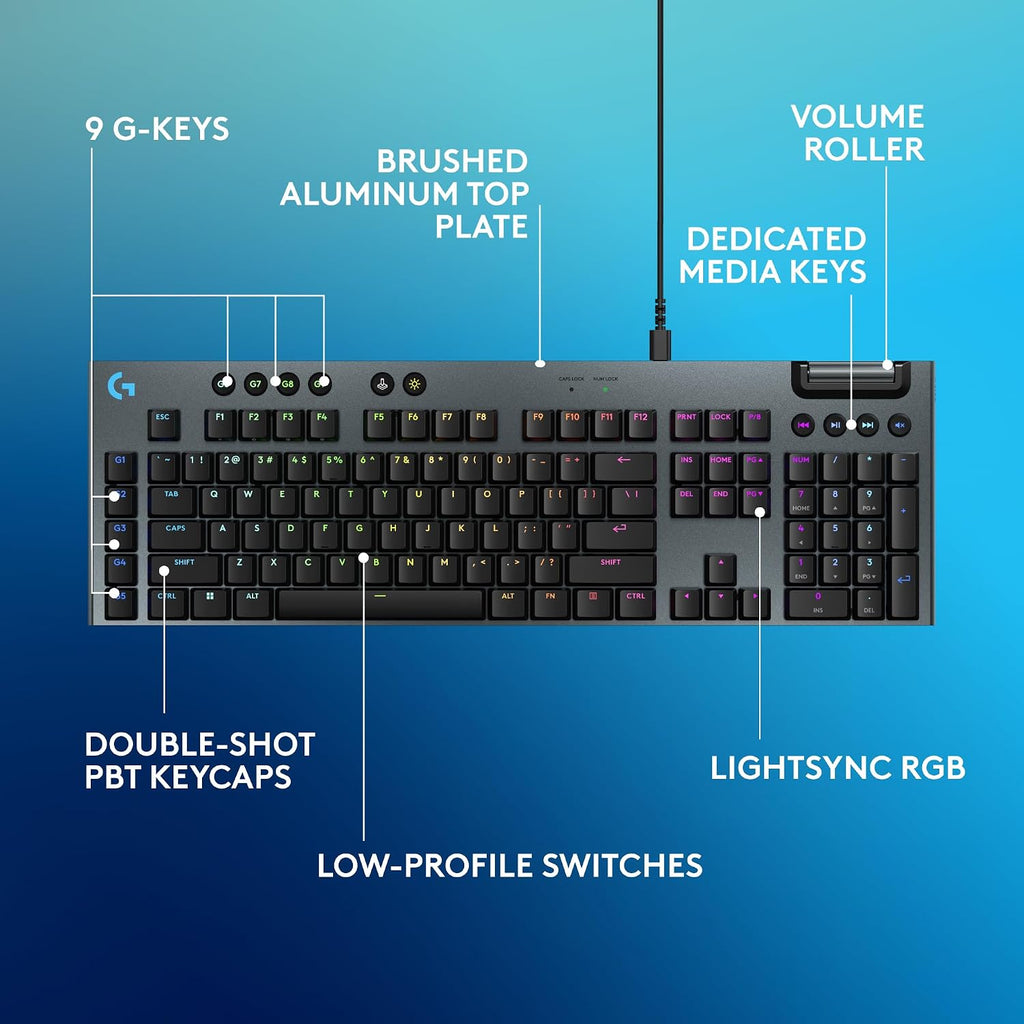 Logitech G915 X Low-Profile Wired Mechanical Gaming Keyboard, Double-Shot PBT Keycaps, Fully Programmable Keys, RGB Lighting, Aluminum Finish, GL Brown Tactile Switches - PC/Mac - Black