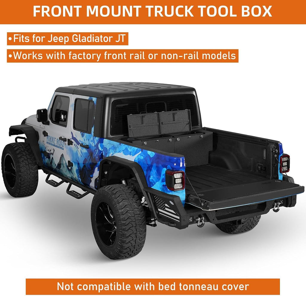 Hooke Road Gladiator Bed Tool Box Lockable Cargo Storage for 2020-2026 Jeep Gladiator JT, Solid Steel Waterproof Organizer Security Toolbox with Lock Keys