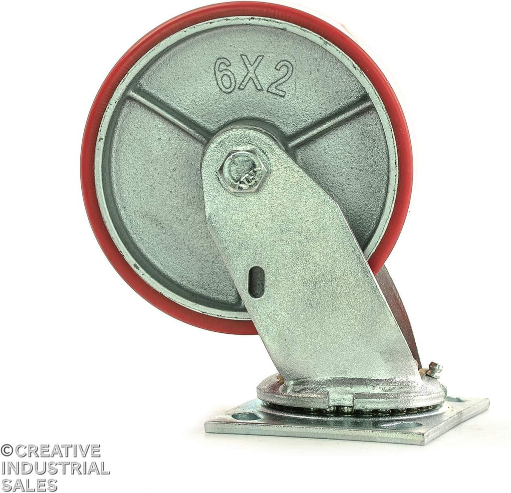 6'x2' Swivel Casters Heavy Duty Polyurethane Wheel on Steel Hub Supports 4,800 lbs, 1,200 lb Each Wheel, Set of (4), Perfect for Tool Box, Furniture, Musician Instrument Cases
